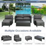 6 Pieces Patio Rattan Furniture Set with Glass Table and Cushioned Seat - Image 11