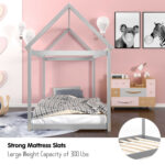 Twin Size Kids House Bed Wood Frame with Roof - Image 11