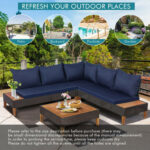 4 Pieces Patio Cushioned Rattan Furniture Set with Wooden Side Table - Image 3