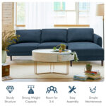 L-Shaped Fabric Sectional Sofa with Chaise Lounge and Solid Wood Legs - Image 3