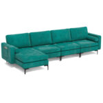 Modular L-shaped 4-Seat Sectional Sofa with Reversible Chaise and 2 USB Socket