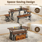 5-Piece Dining Room Set Industrial Rectangular Kitchen Table with 2 Benches and 2 Stools - Image 7