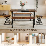 5-Piece Dining Room Set Industrial Rectangular Kitchen Table with 2 Benches and 2 Stools - Image 9