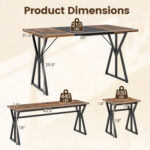 5-Piece Dining Room Set Industrial Rectangular Kitchen Table with 2 Benches and 2 Stools - Image 5