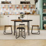 5-Piece Dining Set for 4 47 Inch Round Kitchen Table and 4 Stools - Image 2