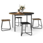 5-Piece Dining Set for 4 47 Inch Round Kitchen Table and 4 Stools