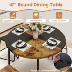 5-Piece Dining Set for 4 47 Inch Round Kitchen Table and 4 Stools - Image 9
