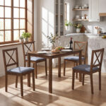 5-Piece Dining Set with Rectangular Table & Fabric Chairs for Small Space - Image 2