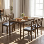 5-Piece Dining Set with Rectangular Table & Fabric Chairs for Small Space - Image 3