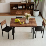 5-Piece Dining Table Set for 4 People Industrial Kitchen Table and 4 PU Leather Chairs - Image 2
