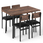 5-Piece Dining Table Set for 4 People Industrial Kitchen Table and 4 PU Leather Chairs