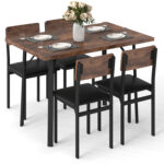 5-Piece Dining Table Set for 4 People Industrial Kitchen Table and 4 PU Leather Chairs - Image 4