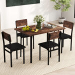 5-Piece Dining Table Set for 4 People Industrial Kitchen Table and 4 PU Leather Chairs - Image 6