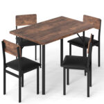 5-Piece Dining Table Set for 4 People Industrial Kitchen Table and 4 PU Leather Chairs - Image 7