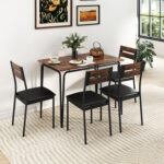 5-Piece Dining Table Set Industrial Rectangular Kitchen Table and 4 Armless Chairs - Image 3