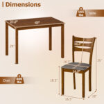 5-Piece Dining Table Set with Linen Fabric Upholstered Chairs and Solid Rubber Wood Frame for 4 People - Image 5