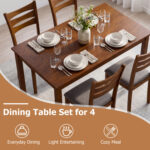 5-Piece Dining Table Set with Linen Fabric Upholstered Chairs and Solid Rubber Wood Frame for 4 People - Image 6