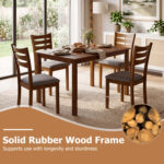 5-Piece Dining Table Set with Linen Fabric Upholstered Chairs and Solid Rubber Wood Frame for 4 People - Image 7