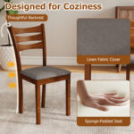 5-Piece Dining Table Set with Linen Fabric Upholstered Chairs and Solid Rubber Wood Frame for 4 People - Image 8