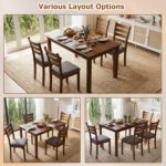 5-Piece Dining Table Set with Linen Fabric Upholstered Chairs and Solid Rubber Wood Frame for 4 People - Image 9