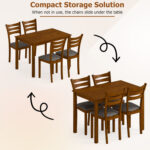 5-Piece Dining Table Set with Linen Fabric Upholstered Chairs and Solid Rubber Wood Frame for 4 People - Image 10
