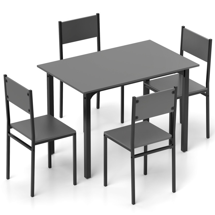5_Piece_Dining_Table_Set_Grey-3.jpg 5 Piece Dining Table Set Industrial Style Kitchen Table and Chairs for 4 - Image 1