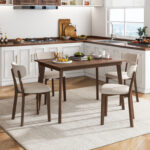 5-Piece Dining Table Set for 4 with Rubber Wood Frame and Padded Set - Image 2