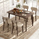 5-Piece Dining Table Set for 4 with Rubber Wood Frame and Padded Set - Image 3