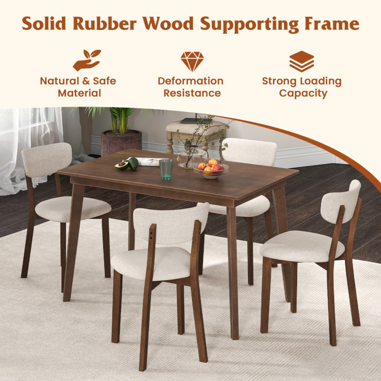 5-Piece Dining Table Set for 4 with Rubber Wood Frame and Padded Set - Image 6