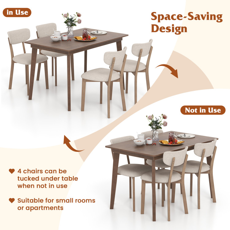5-Piece Dining Table Set for 4 with Rubber Wood Frame and Padded Set - Image 8