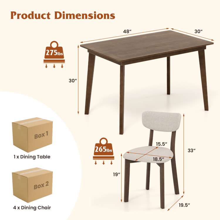 5-Piece Dining Table Set for 4 with Rubber Wood Frame and Padded Set - Image 4