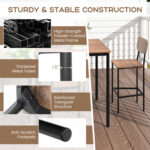 5 Pieces Industrial Dining Table Set with Counter Height Table and 4 Bar Stools - Image 8