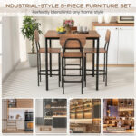 5 Pieces Industrial Dining Table Set with Counter Height Table and 4 Bar Stools - Image 9