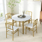 5-Piece Round Dining Table Set with Storage Shelf for Dining Room - Image 2
