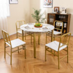 5-Piece Round Dining Table Set with Storage Shelf for Dining Room - Image 3