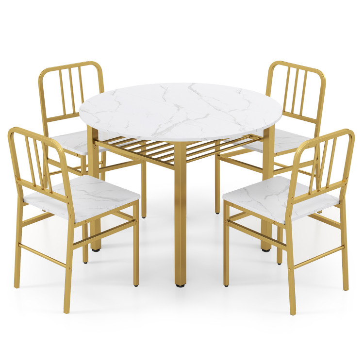 5_Piece_Round_Dining_1769482373466358_946877.jpg 5-Piece Round Dining Table Set with Storage Shelf for Dining Room - Image 1