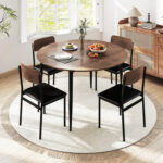 5-Piece Round Kitchen Table Set with Drop Leaf Tabletop and 4 Upholstered Dining Chairs - Image 2