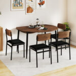 5-Piece Round Kitchen Table Set with Drop Leaf Tabletop and 4 Upholstered Dining Chairs - Image 3