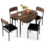 5-Piece Round Kitchen Table Set with Drop Leaf Tabletop and 4 Upholstered Dining Chairs - Image 4