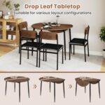 5-Piece Round Kitchen Table Set with Drop Leaf Tabletop and 4 Upholstered Dining Chairs - Image 9