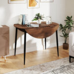5-Piece Round Kitchen Table Set with Drop Leaf Tabletop and 4 Upholstered Dining Chairs - Image 10