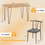 5-Piece Space-saving Dining Table Set Industrial Rectangular Kitchen Table and 4 Armless Chairs - Image 5