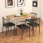 5-Piece Space-saving Dining Table Set Industrial Rectangular Kitchen Table and 4 Armless Chairs - Image 6