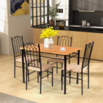 5 Pieces Dining Set Wooden Table and 4 Cushioned Chairs - Image 2