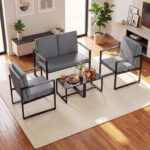 5 Pieces Living Room Set PU Leather Upholstered Sofa Set with 2 Coffee Tables - Image 2