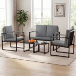 5 Pieces Living Room Set PU Leather Upholstered Sofa Set with 2 Coffee Tables - Image 3