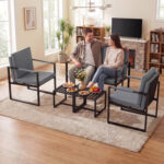 5 Pieces Living Room Set PU Leather Upholstered Sofa Set with 2 Coffee Tables - Image 8