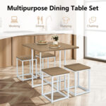 5 Pieces Metal Frame Dining Set with Compact Dining Table and 4 Stools - Image 3