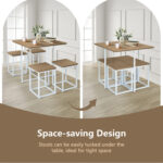 5 Pieces Metal Frame Dining Set with Compact Dining Table and 4 Stools - Image 5
