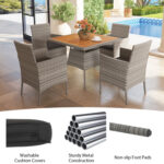 5 Pieces PE Wicker Patio Dining Set Outdoor Acacia Wood Table and Chairs - Image 10